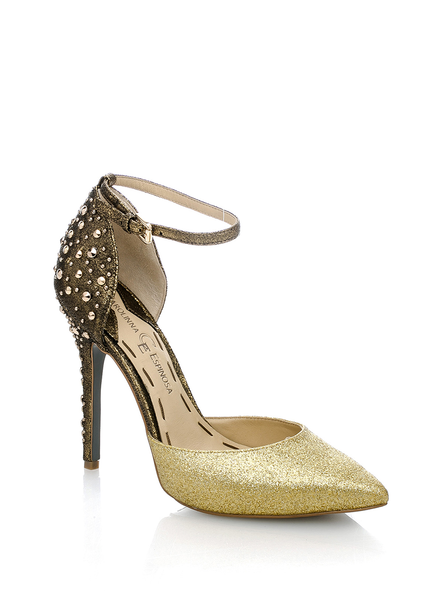 Carolinna Espinosa 金棕拼色尖头铆钉装饰鞋跟细高跟鞋