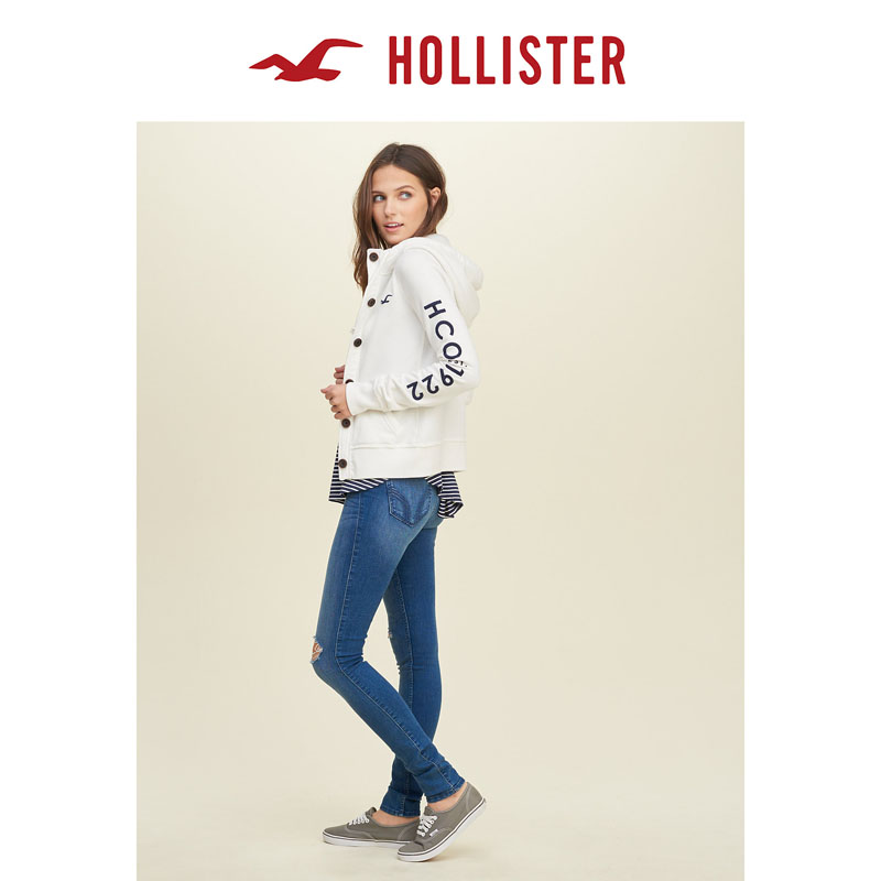 Hollister 2016春装新款全纽扣式标识帽衫卫衣 女 111862