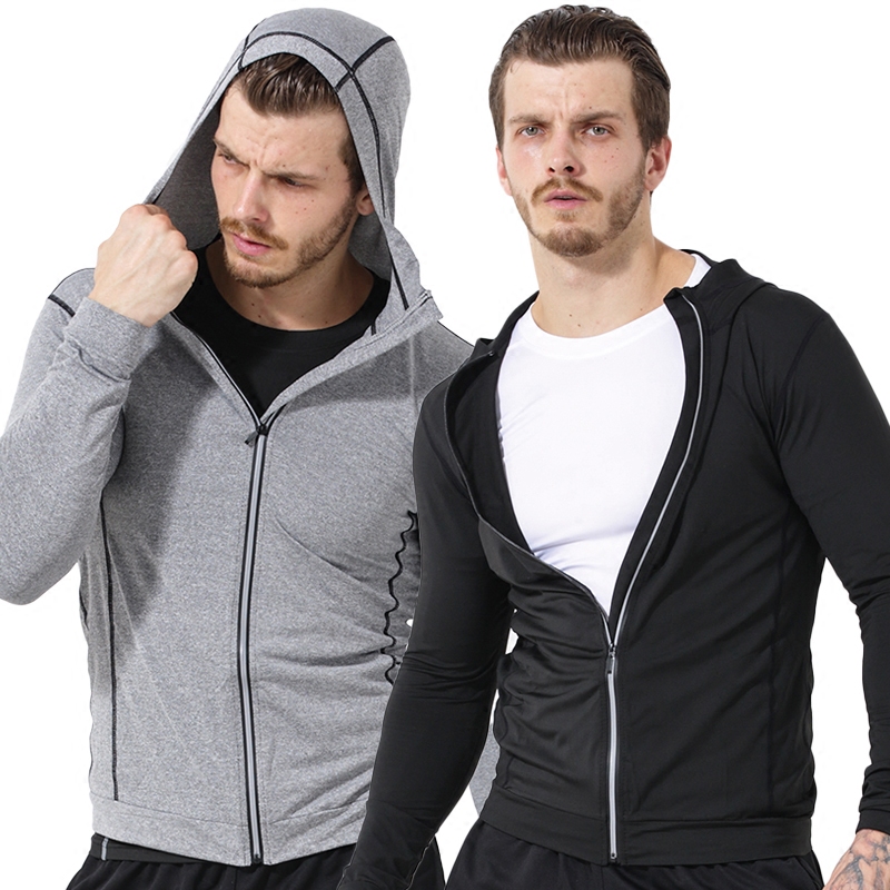 Sports coat men with hat spring and autumn winter casual thick cotton speed dry high bullet tights basketball running fitness tops