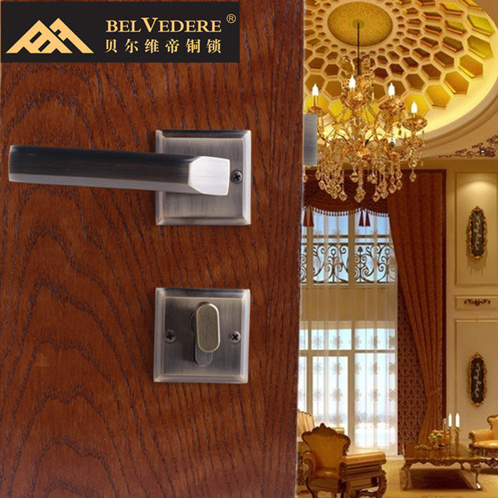 Shuangshan Hardware Belvedere copper lock Nordic American bathroom door lock mute solid wood door handle universal