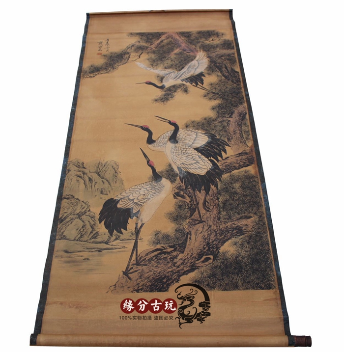 Imitation Ancient China Hall Imitation Ancient Character Painting of the Chinese Painted Living Room Painted Landscape Painting Landscape Painting Zi White Stone Four Cranes has been installed-Taobao