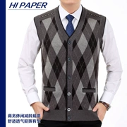 50 mùa thu và mùa đông nam trung niên 55 áo len không tay đan áo len len áo len sáu mươi bảy tuổi vest vest