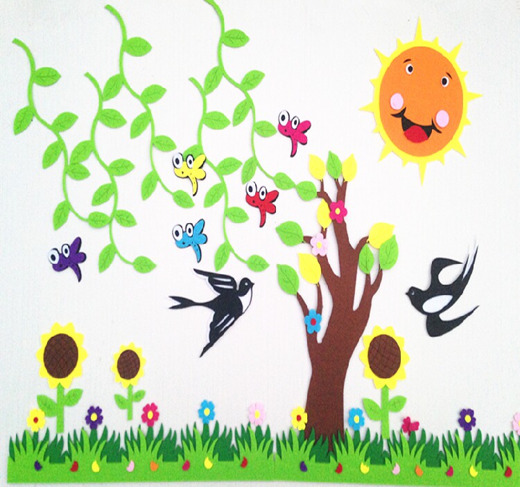 Kindergarten wall stickers primary school decorate classroom decoration children wall stickers board newspaper willow flower tree combination