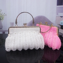 Creative handmade beaded womens bag imitation pearl shell Hand bag beaded finished hollow hand bag banquet shoulder bag banquet shoulder bag