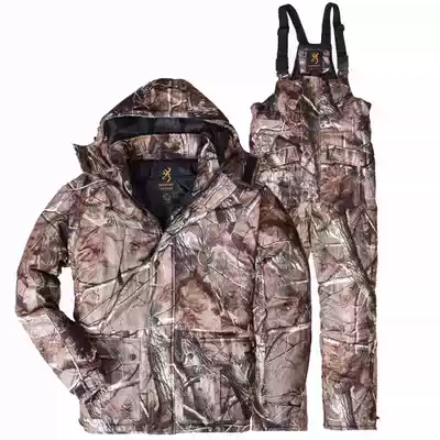 Browning winter outdoor bionic snow camouflage hunting cotton coat thickened ski hunting camouflage bird watching suit set
