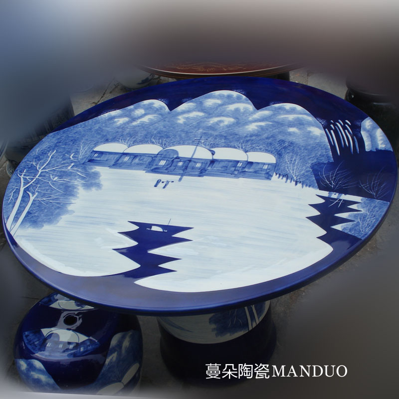 Jingdezhen blue and white snow hand - made porcelain table move courtyard villa porcelain table home is suing the table and who