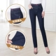 Mùa thu đông, quần jeans nữ trung niên cộng với nhung co giãn cao eo thẳng thon mẹ đầm dài trung niên chân dài quần dày