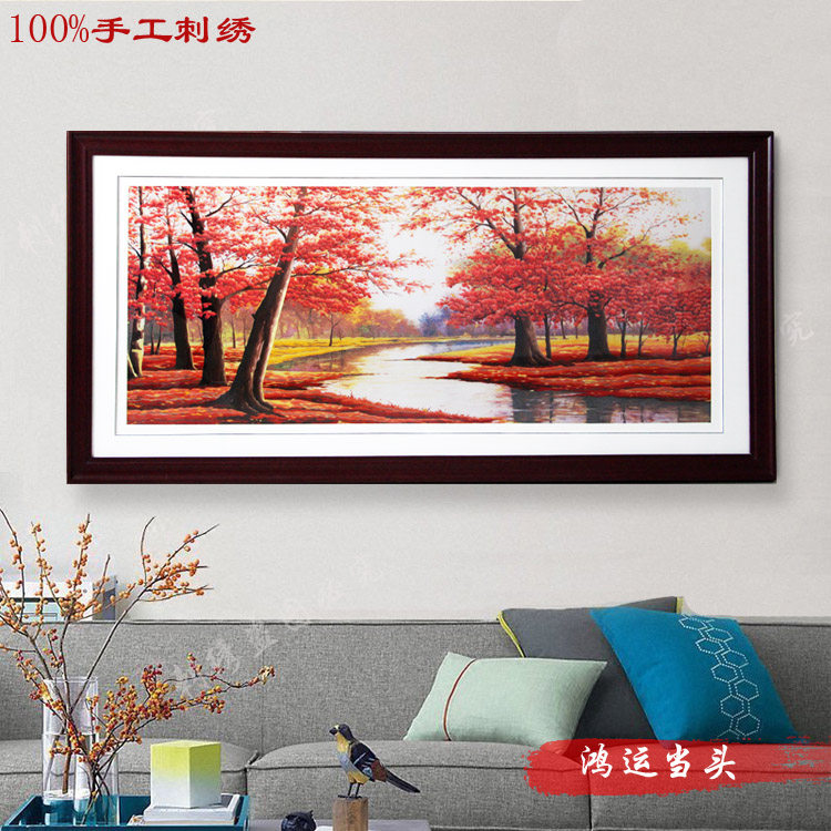 Wenzhou Ou embroidery good luck, good feng shui red maple leaf living room study decoration painting high-end gifts pure hand embroidery