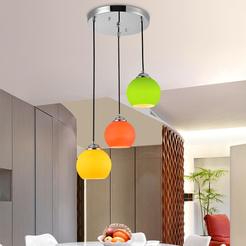 Restaurant Chandelier with Three Heads, Dining Table Lamp with Stained Glass, Fast Food Restaurant, Hotel, Coffee Shop, Single-Head Bar Chandelier