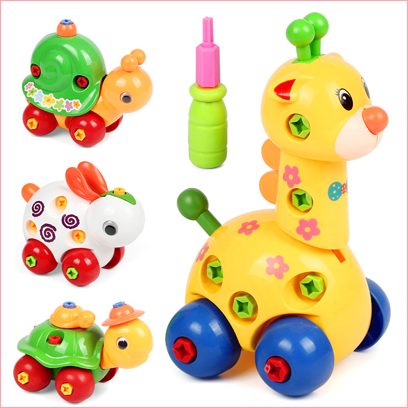 Removable animal assembly screw nut pairing with tool Children's hands-on dismantling of plastic puzzle toys
