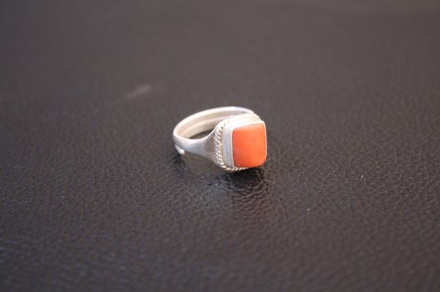 Handmade old coral silver ring New Shepherd Mongolian traditional jewelry