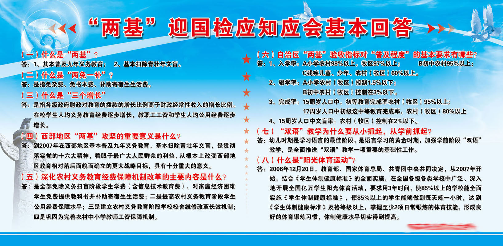 609办公装饰海报展板素材928迎两基应知应会基本回答版面