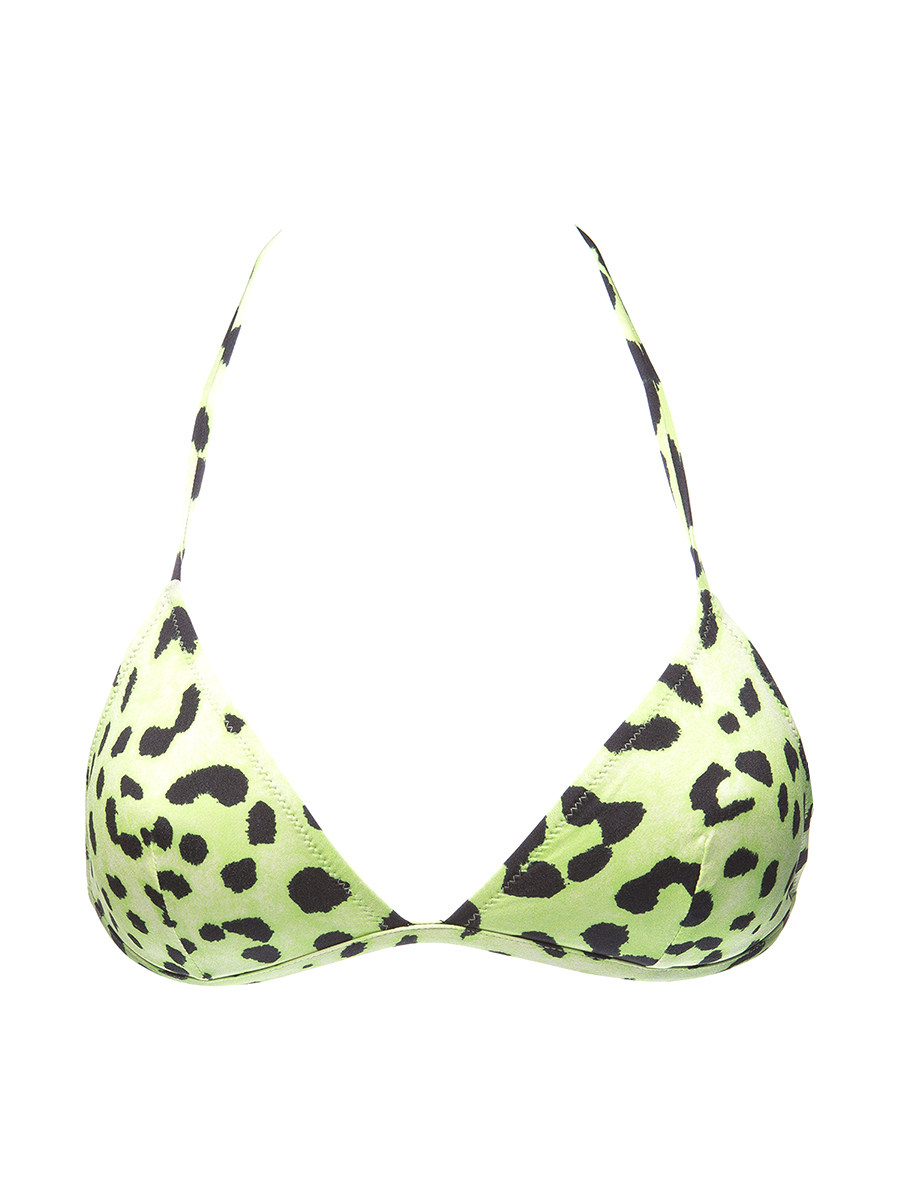 Dolce&Gabbana 绿拼黑豹纹深V系脖泳衣