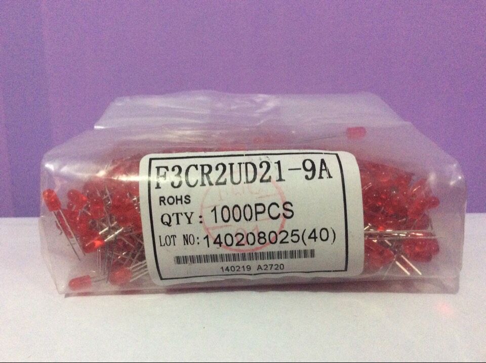 3mm Boundless Short Foot High Bright Red LED LED Light (F3CR2UD21-9A) 1000PCS Package