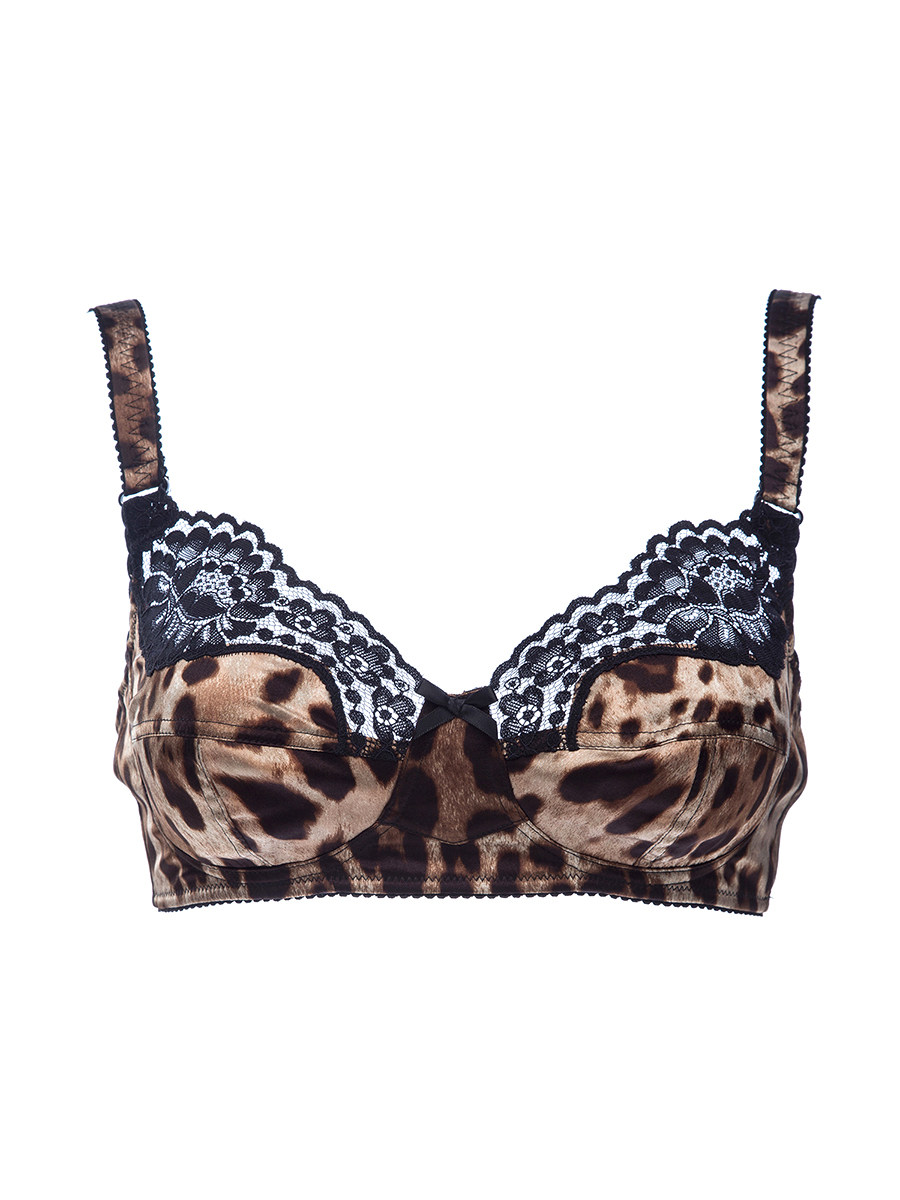 Dolce&Gabbana 深咖豹纹蕾丝钩花全罩杯薄款文胸
