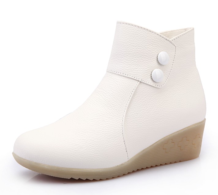 South Tingle White Soft Face Abrasion Resistant Plus Suede Nurse Shoes Cotton Boot Slopes Heel Bull Gluten Bottom Short Boots Thickened Mom Shoes