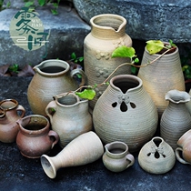 Yunnan handmade coarse pottery coarse sand texture vase Flower pot creative Cheongsam-shaped retro simple dry vase 