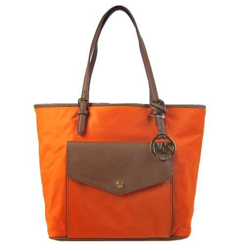 MICHAEL KORS 皮革饰边前口袋尼龙托特包(大/橘)PayEasy官网直邮