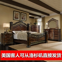 American Solid Wood Bed Retro Made Old Emperor Bed Vintage Double Man Bed Master Bedroom Lavish Luxury Wedding Bed Log Carved Bed