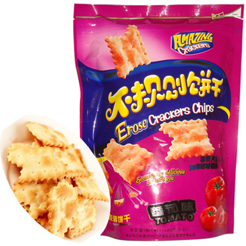 【天猫超市】味之旅不规则梳打饼干番茄味225g办公室休闲零食