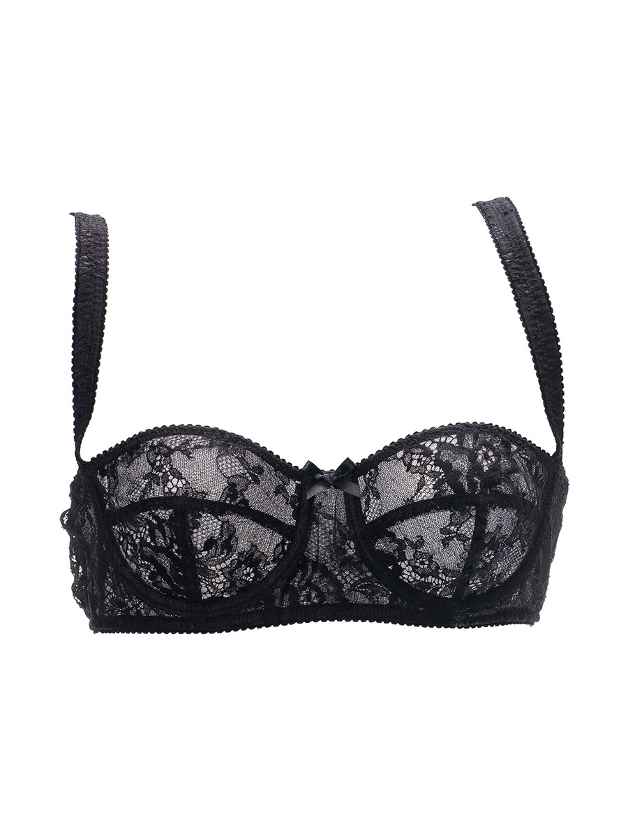 Dolce&Gabbana 黑色花朵蕾丝透视3/4杯钢圈文胸