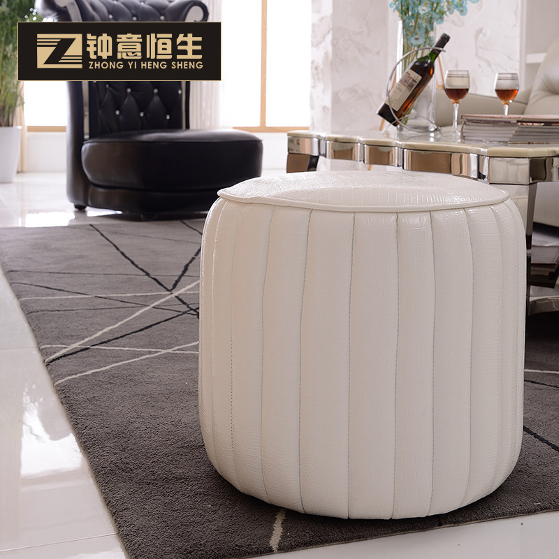 Shoe-changing stool Sofa stool Small round pier leather Simple and modern High-heeled shoes crocodile leather European-style stool Leather stool