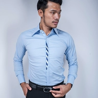 Áo sơ mi cotton xuân hè 2015 nam Hàn Quốc áo sơ mi mỏng cổ vuông giản dị kinh doanh dài tay B áo sơ mi quần tây