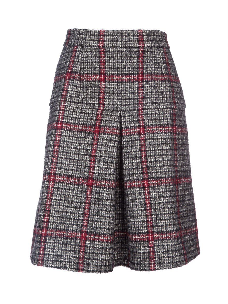 Dolce&Gabbana 红黑格纹压褶半身裙