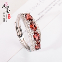Pomegranate Stone Ring Woman 925 Pure silver ruby Ring Fashion personality Japan-ROK natural gem ring female
