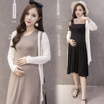 Maternity dress spring suit fashion 2017 new loose casual pregnant women dress summer out pregnant women cardigan