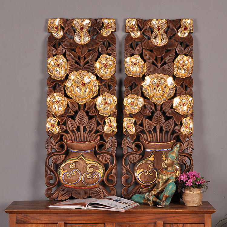 Thailand solid wood carving wall decoration Southeast Asian characteristics wall pendant decoration hollow carving board mural porch wall painting
