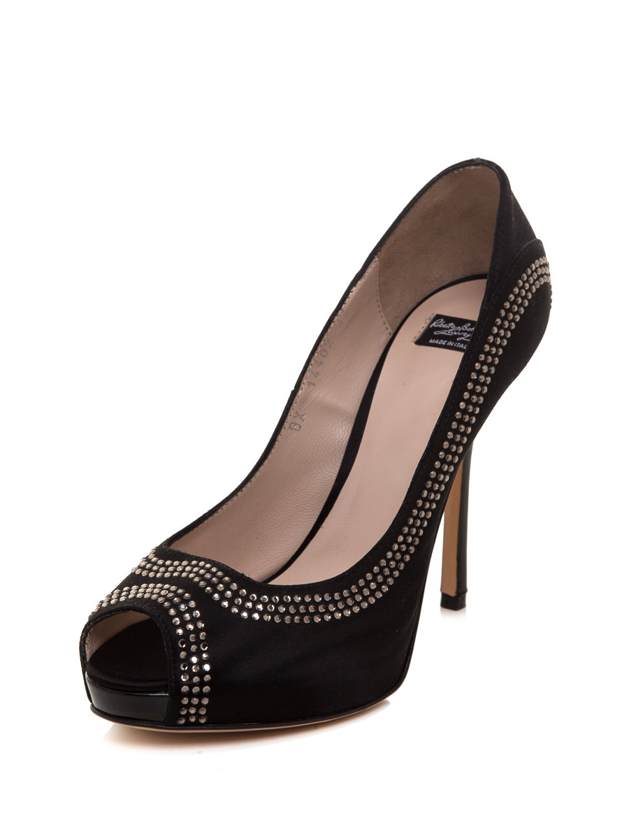 Roberto Botticelli 黑色水钻鱼口细高跟鞋