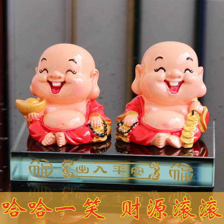 彩陶汽车香水座佛摆件 车载车内饰品保平安招财财神佛笑佛玛瑙珠