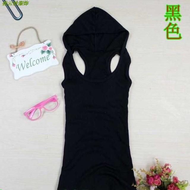 Solid Color Hooded Vest, Versatile for Spring, Summer, Autumn, and Winter, Korean Style, Slim Fit, Candy Color, Cotton Tank Top, Women's T-Shirt