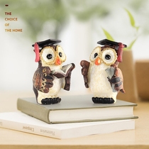 American retro resin owl playing ornaments living room entrance study home furnishings model room soft decorations
