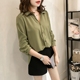 Áo sơ mi nữ tay dài 2018 xuân hè mới quạt Hàn Quốc size lớn béo mm áo sơ mi rộng đơn giản áo voan kiểu Mùa xuân
