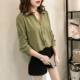 Áo sơ mi nữ tay dài 2018 xuân hè mới quạt Hàn Quốc size lớn béo mm áo sơ mi rộng đơn giản áo sơ mi sọc Mùa xuân
