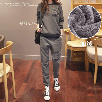 2018秋冬季新款圆领加绒加厚宽松套头休闲运
