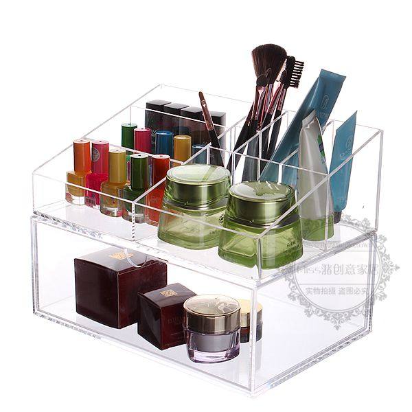 Desktop one-layer drawer box plus top coverless cosmetic brush lipstick transparent storage box drawer box combination