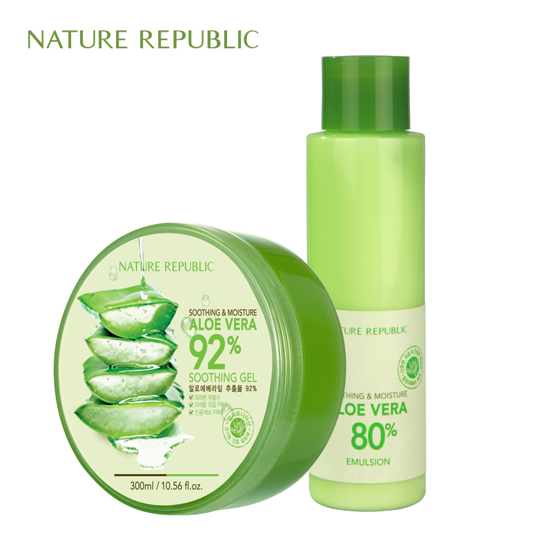 naturerepublic自然乐园补水保湿水润芦荟套组 芦荟胶+芦荟乳液