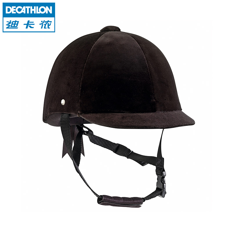 迪卡侬  马术头盔 马术运动 男女 绒面黑色 马术头盔  FOUGANZA