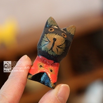 Solid wood small cat swing piece Bali handmade wood carvings Painted Photography Photographic Props Tabletop Decorations Cute Furnishing