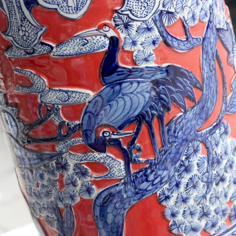 Jingdezhen ceramic quiver carving peony figure put vase mesa of sitting room office furnishing articles calligraphy and painting scroll to receive goods