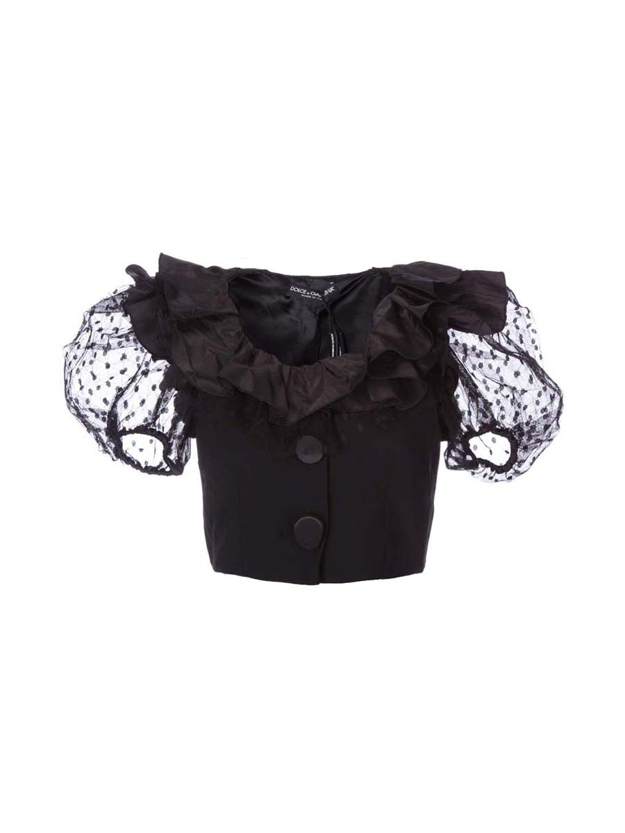 Dolce&Gabbana 深咖色荷叶边饰透视拼接上衣