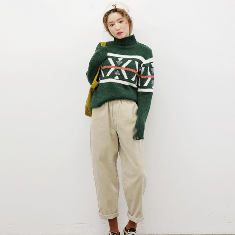韩国stylenanda官方正品 唯美纯色灯芯绒松紧腰休闲裤-米色