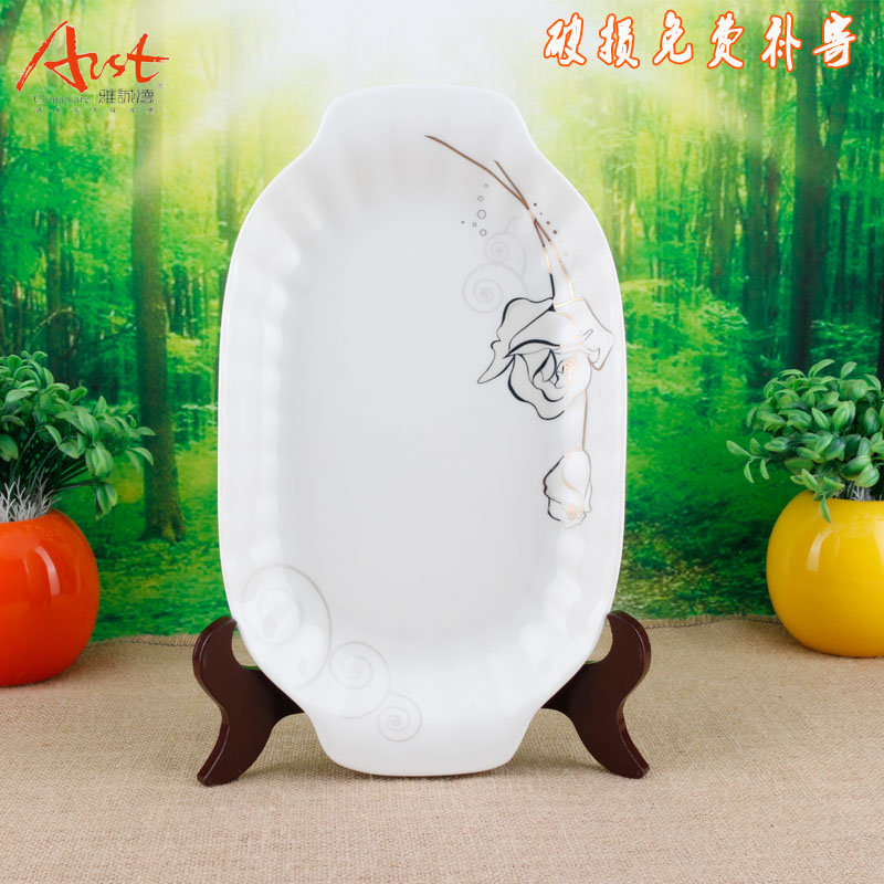Ya cheng DE kangding rose 12 inches ears pan long fish dish ears fish dish A882 tableware ceramic plate