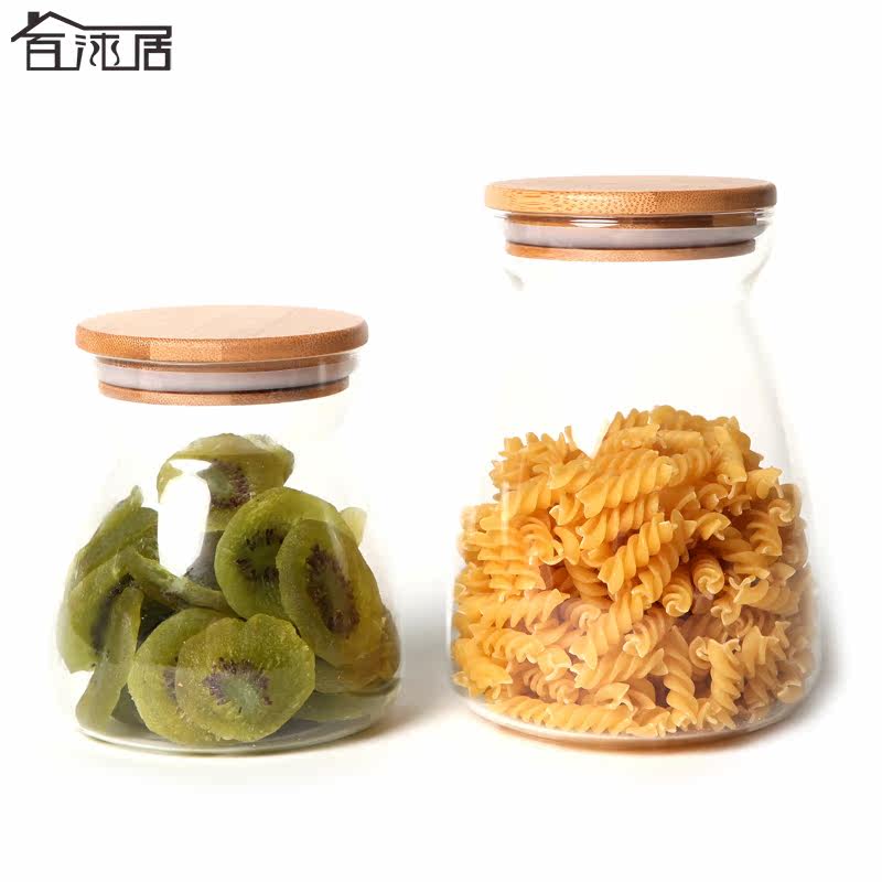 百沐居透明玻璃瓶密封罐 茶叶坚果零食奶粉糖果收纳储物罐 竹制盖