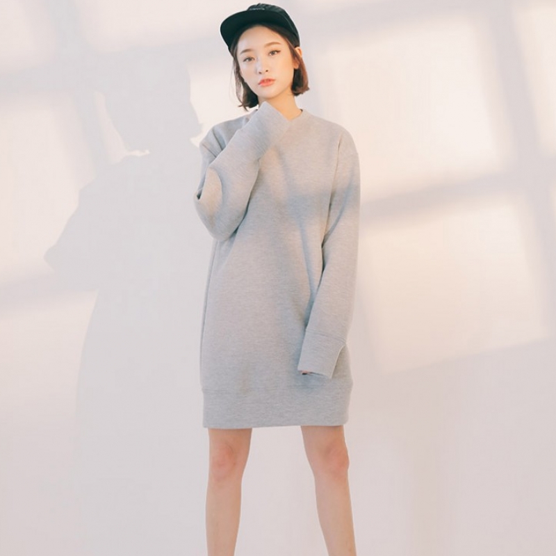 韩国stylenanda官方正品 唯美纯色太空棉迷你连衣裙-灰色