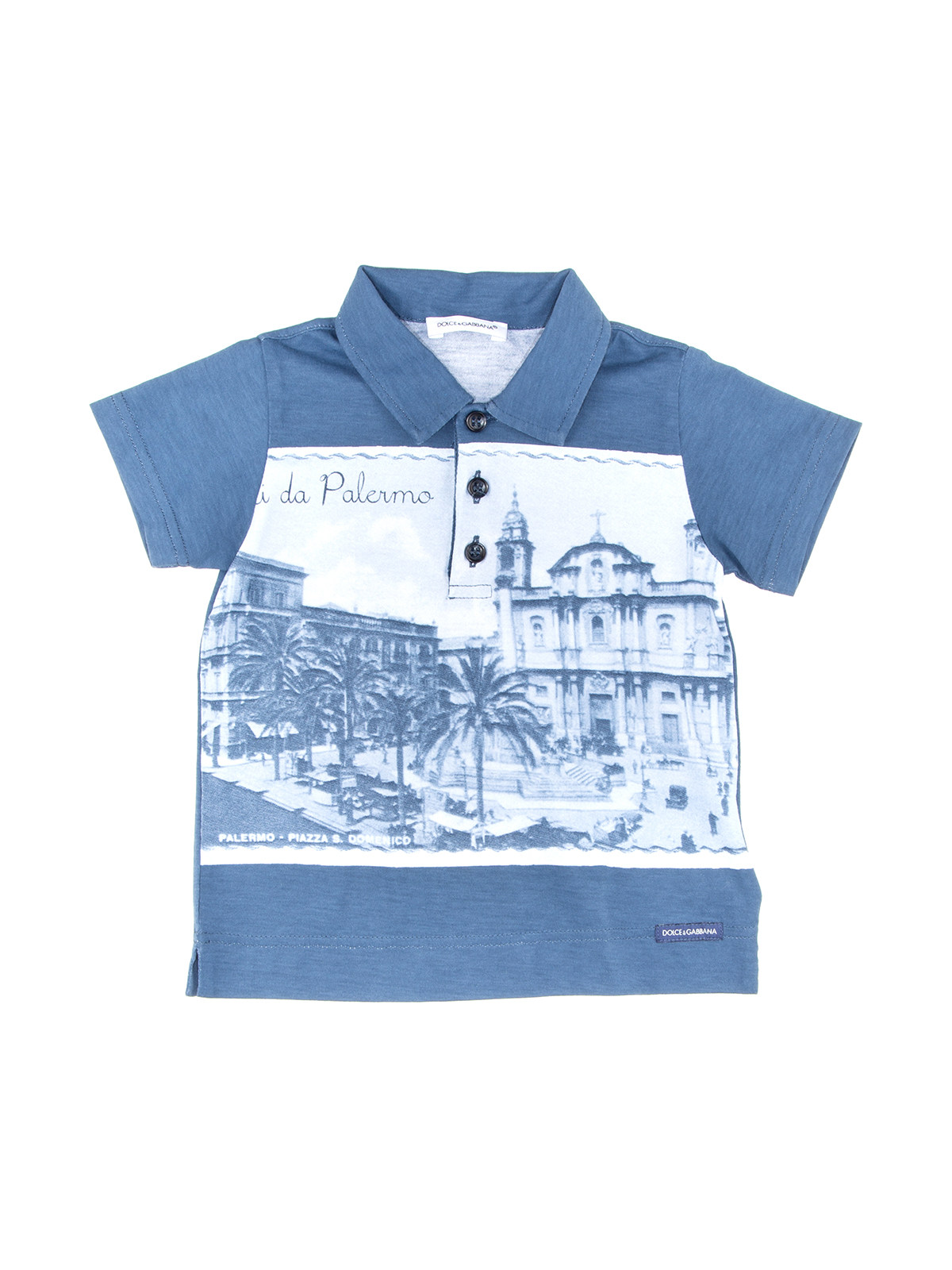 Dolce&Gabbana 蓝色风景图案全棉POLO衫