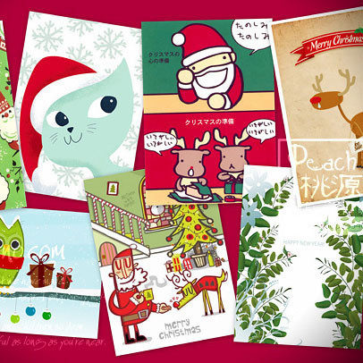 Christmas Old Man Reindeer Kitty New Year Postcard Illustration Illustrator Cards Festival Cards Small Frescoed Postcards